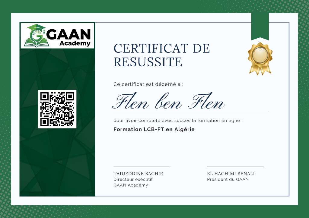 Exemple de certificat de réussite LCB-FT